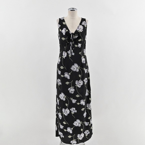 Joules Dresses & Skirts - Vtg Y2k Black Floral Maxi Dress Size M‎ Dark Romantic Grunge Sleeveless Tie USA